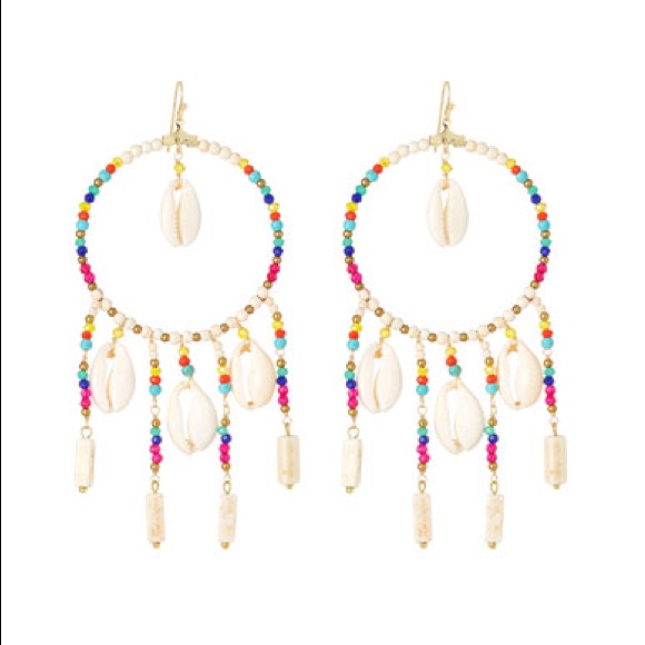 Panacea Rainbow Bead Hoop Earrings Cowrie Boho Nwt 35$